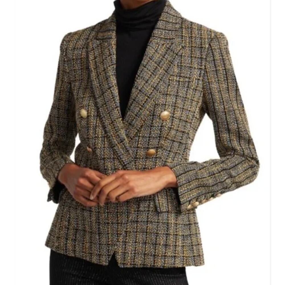 L'Agence Kenzie Blazer Double Breasted Tweed Jacket Coat Gold Buttons Black US 6 - Picture 16 of 16
